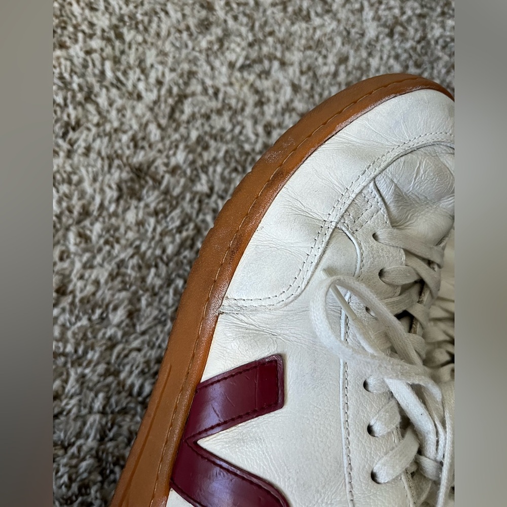 Veja V-12 Leather Open White With Red Sneakers Women’s Size 10 - Picture 11 of 16